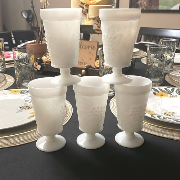 Footed Milk Glass Grapevine Goblets - Picture 1 of 12